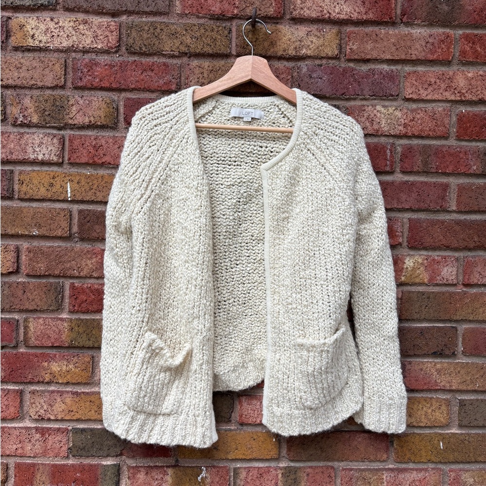 LOFT Cream Chunky Knit Cardigan Sweater